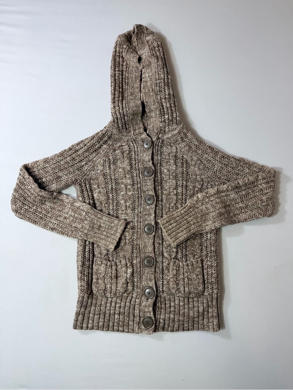 Gap Cable Knit Hooded Cardigan Sweater Beige Tan Vintage Women’s Size XS